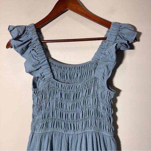 By the River Blue Smocked Tiered Dress Ruffle Straps Eyelet Detail Size Small - Picture 6 of 10